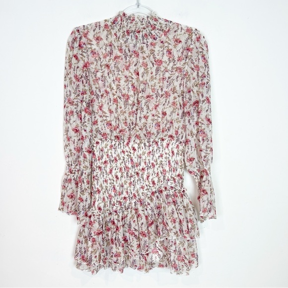 PRINCESS POLLY PINK FLORAL SMOCKED WAIST GUETTA MINI FORMAL PARTY DRESS WOMENS 6 - Picture 7 of 11